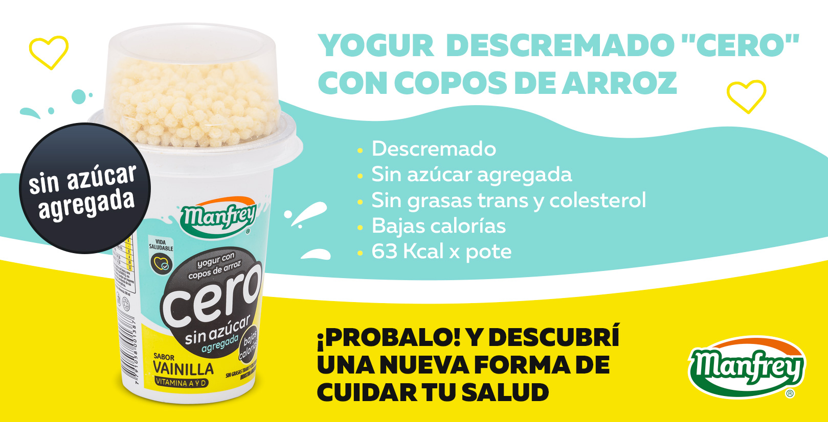 Yogur descremado "Cero" con copos de arroz