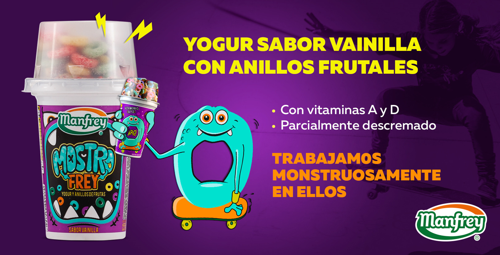 Yogur sabor vainilla con aros frutales